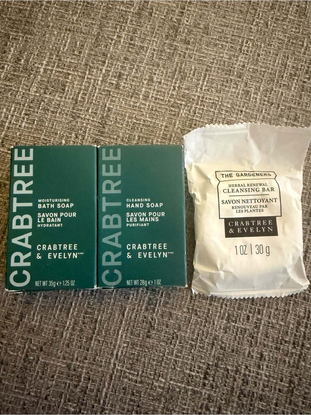 NEW Crabtree & Evelyn Hotel Soap Set of 3 The Gardeners Bath Hand Cleansing Bars